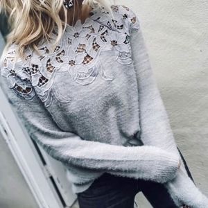 Gray floral embroidered sweater